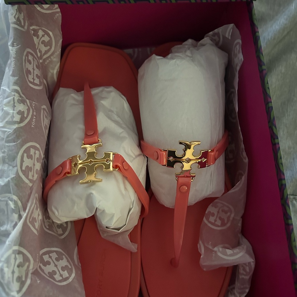 Tory Burch Coral Sandals with Gold Accents